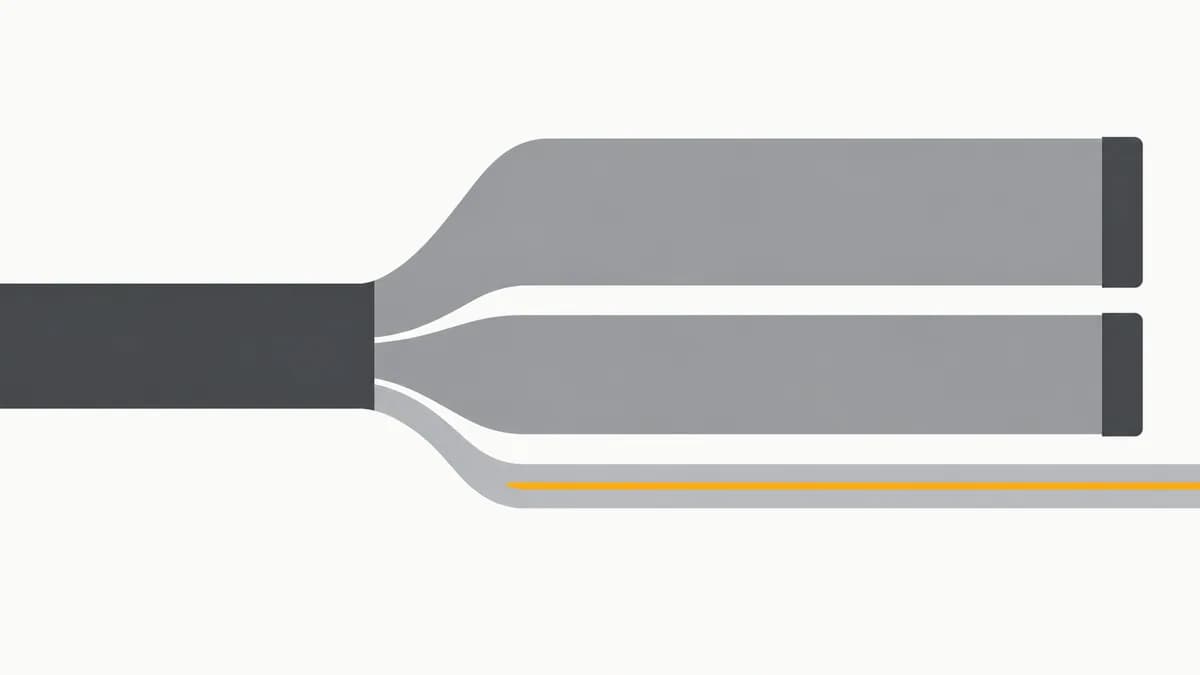 Flat vector illustration of one wide pipe splitting into three lanes of different widths, with the narrowest lane still open and the two wider lanes closed off