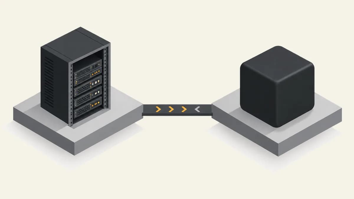 Isometric illustration of two separate vaults on separate platforms joined by a single narrow one-way bridge