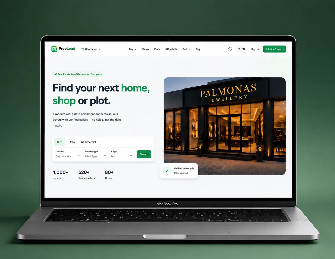 PropLead India — real estate portal homepage