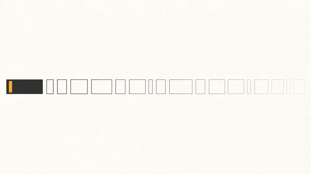 Flat vector illustration of one filled horizontal bar followed by a long row of empty outlined bars of varying widths