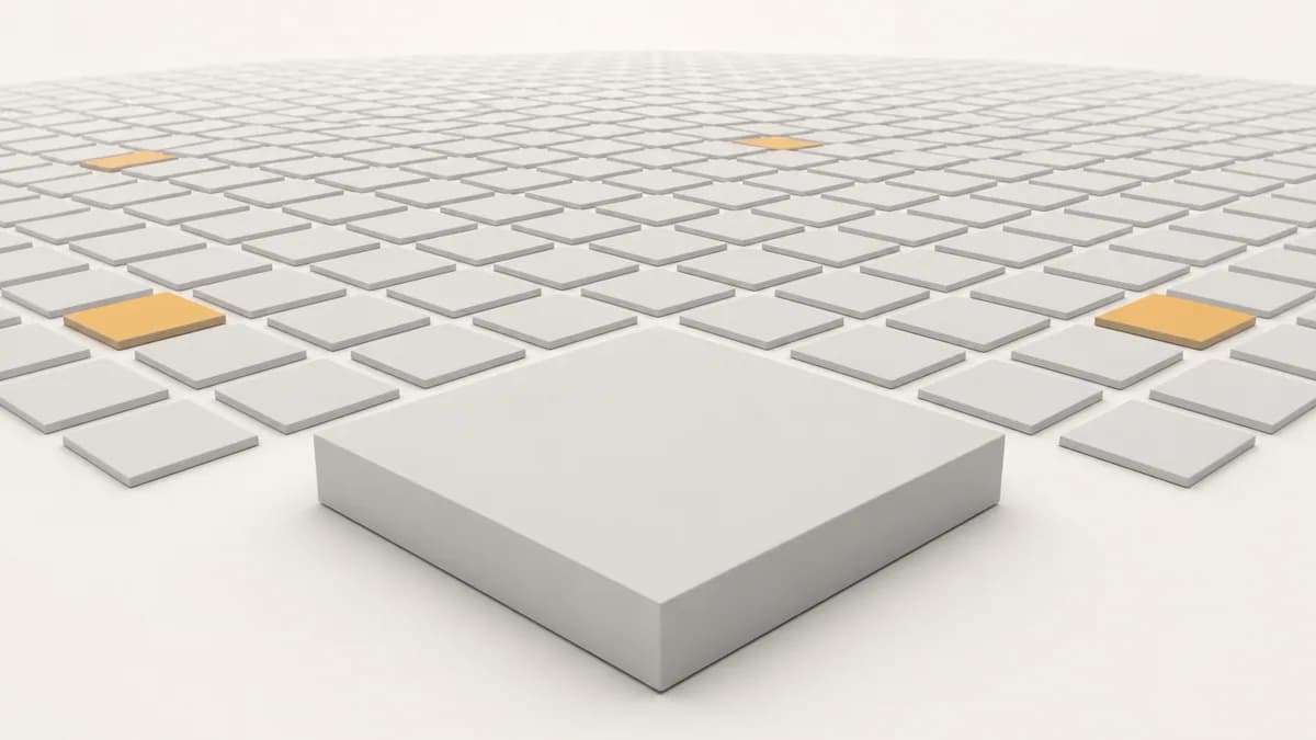 Isometric illustration of one platform tile fanning out into a receding grid of identical tiles with a few highlighted